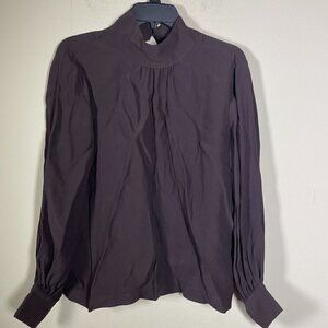 NWT! Pure Collection Women's High Neck Blouse Chocolate Brown LS Top!